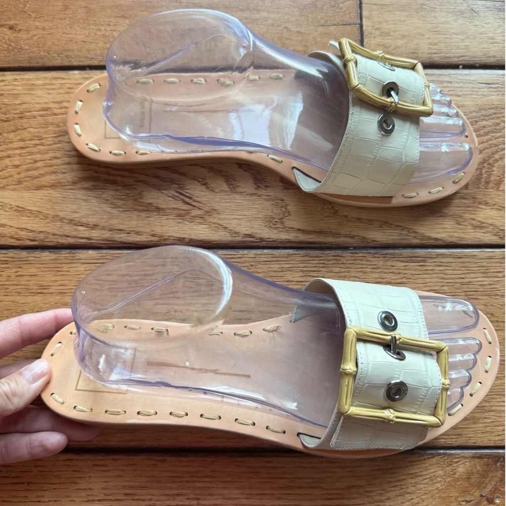 Dolce Vita Dasa Eggshell Slide Sandals Women 9 Cream Embossed Bamboo Buckle Boho